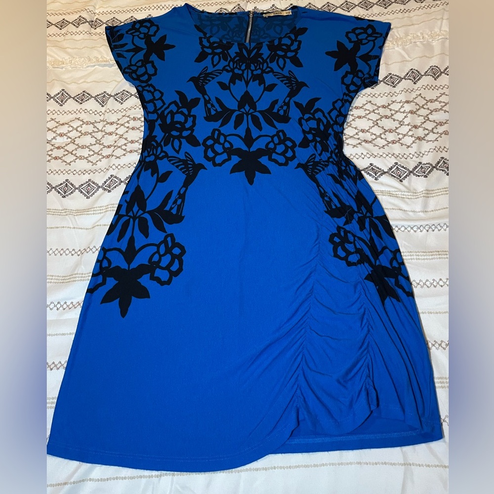 Oasis Blue and Black Dolman Sleeve Mini Dress